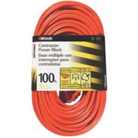 Southwire SJTW Extension Cord, 12 AWG, Outdoor, 12/3, 3 Outlets, Orange, Vinyl, 100 ft 6754170